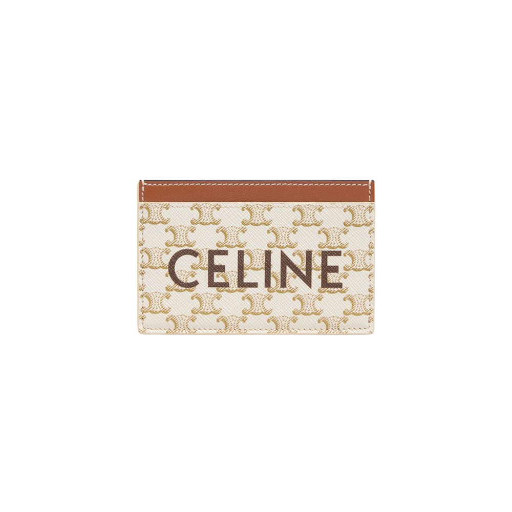 Celine Card Holder in Triomphe Canvas with Celine Print White Tan  10B702CLY-01TA